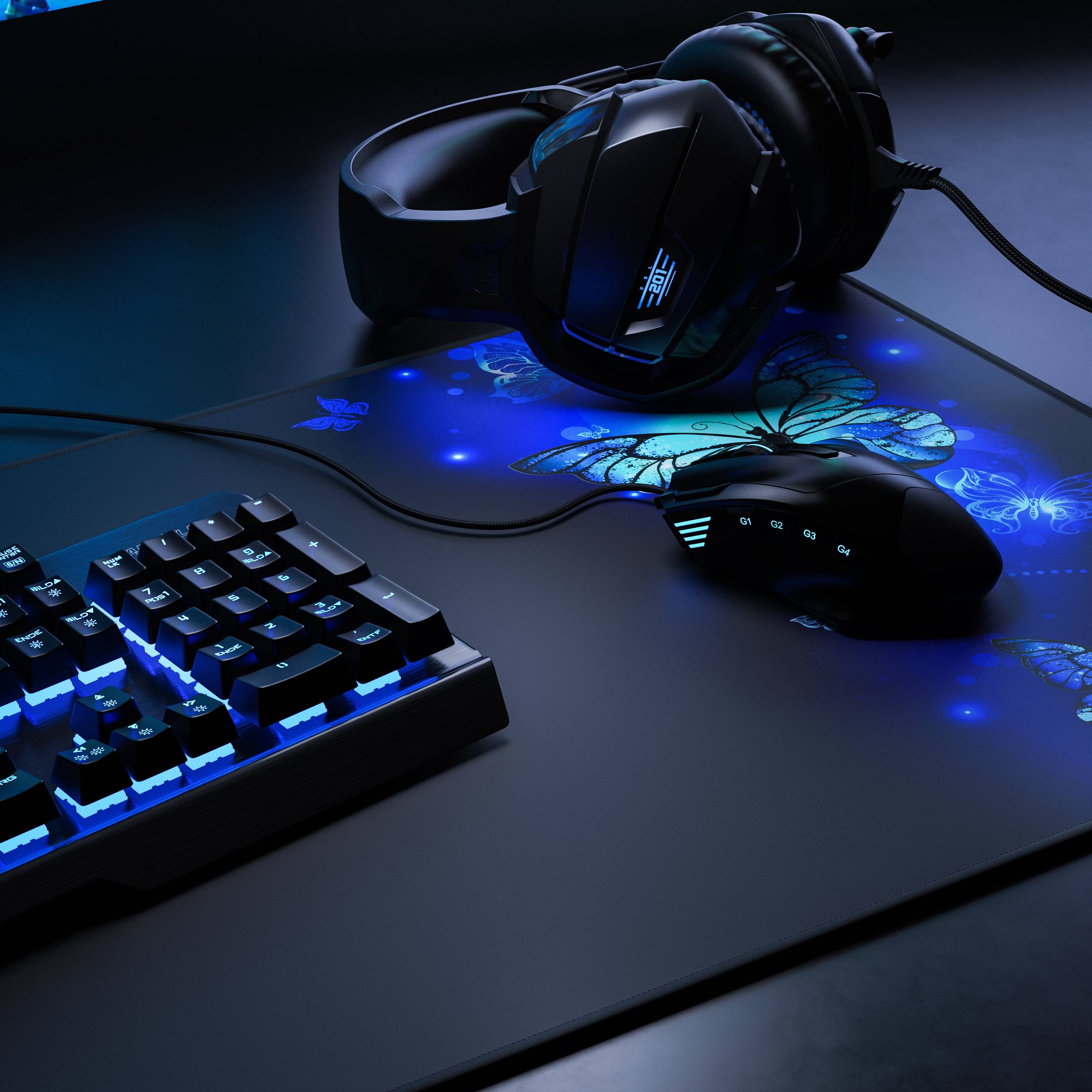 CSL Gaming Mauspad, XXL, 900 x 400 x 3 mm, Schreibtischunterlage, extralarge, waschbar, Schmetterlinge