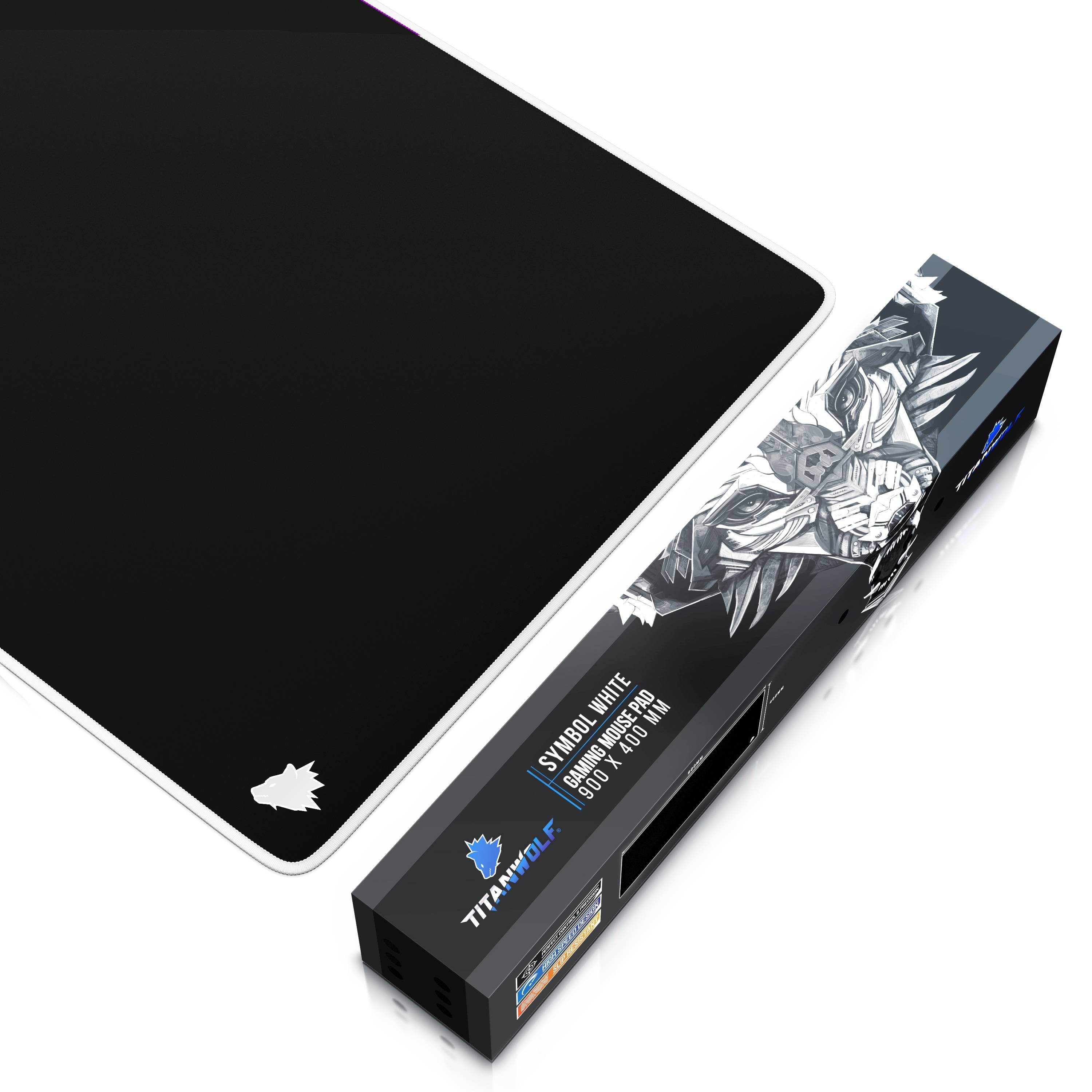 Titanwolf Gaming Mauspad, XXL Speed Gaming Mousepad / Extragroße Fläche von 900 x 400mm, Symbol weiß