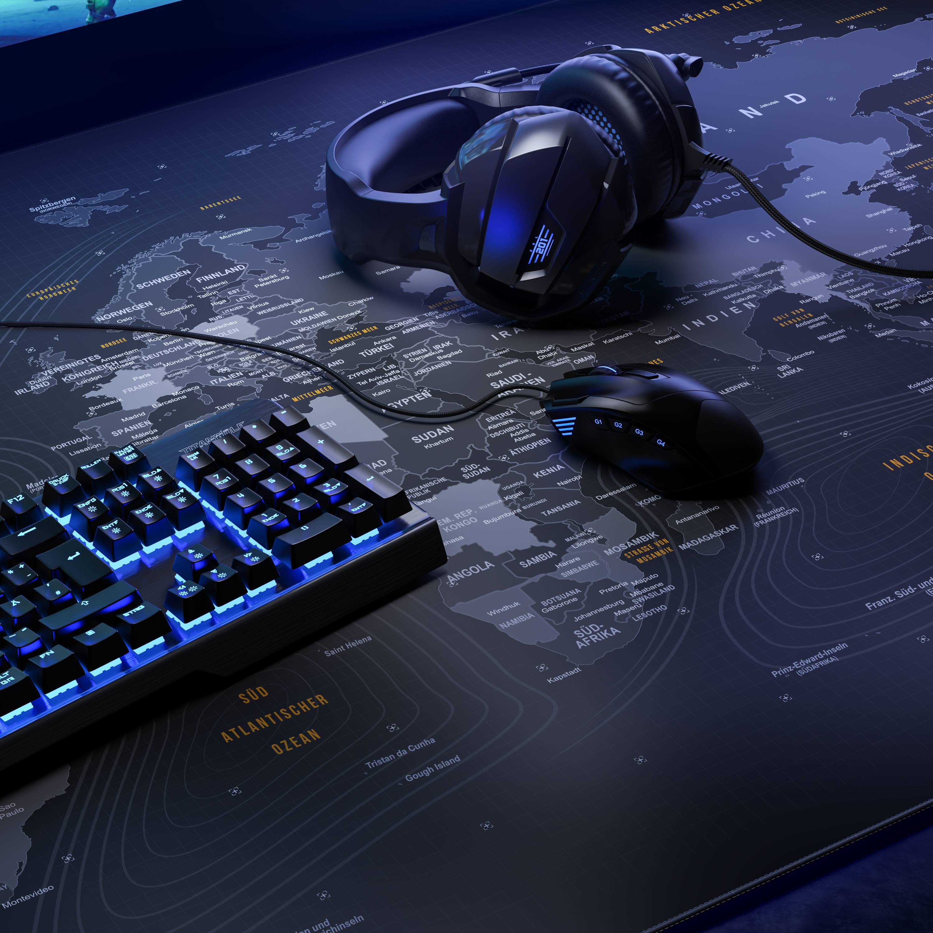 Titanwolf Gaming Mauspad, XXXL 1500 x 800 x 3 mm Schreibtischunterlage Extralarge / Waschbar, Weltkarte