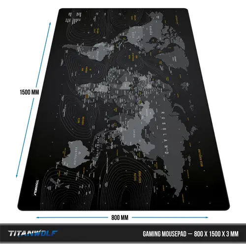 Titanwolf Gaming Mauspad, XXXL 1500 x 800 x 3 mm Schreibtischunterlage Extralarge / Waschbar, Weltkarte Titanwolf Gaming Mauspad, XXXL 1500 x 800 x 3 mm Schreibtischunterlage Extralarge / Waschbar, Weltkarte