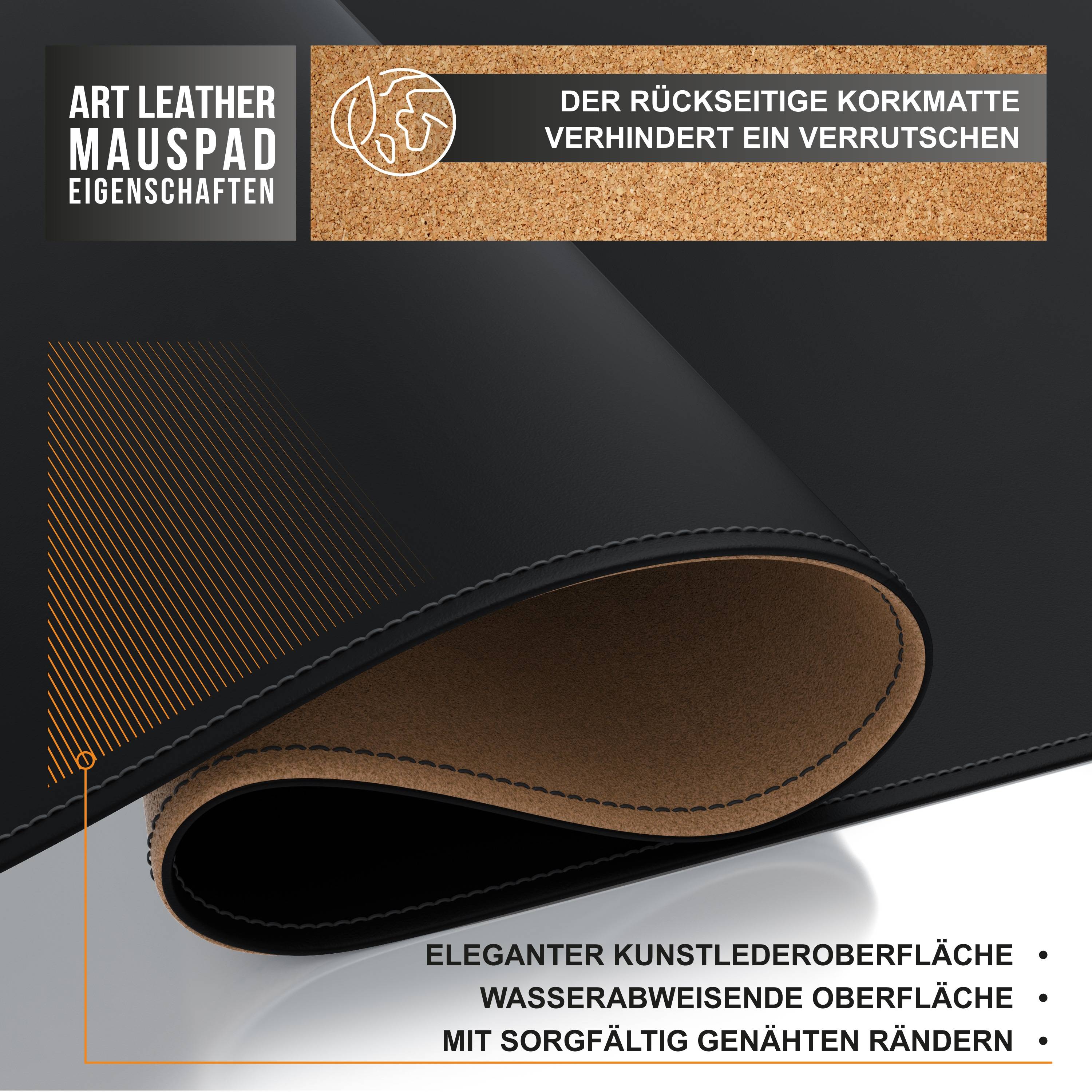 CSL Mauspad, XXL 800 x 400 x 3 mm Schreibtischunterlage, XXL Mousepad / Rutschfest, schwarz