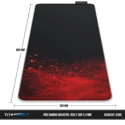 Titanwolf RGB Gaming Mauspad, Mousepad XL 800 x 300mm verbessert Präzision & Geschwindigkeit, Blood Titanwolf RGB Gaming Mauspad, Mousepad XL 800 x 300mm verbessert Präzision & Geschwindigkeit, Blood