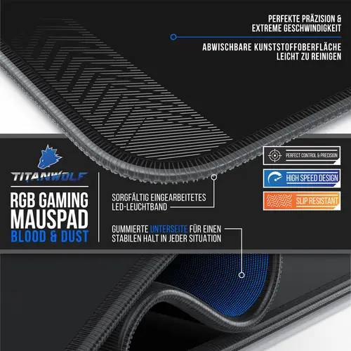 Titanwolf RGB Gaming Mauspad, Mousepad XL 800 x 300mm verbessert Präzision & Geschwindigkeit, Blood Titanwolf RGB Gaming Mauspad, Mousepad XL 800 x 300mm verbessert Präzision & Geschwindigkeit, Blood