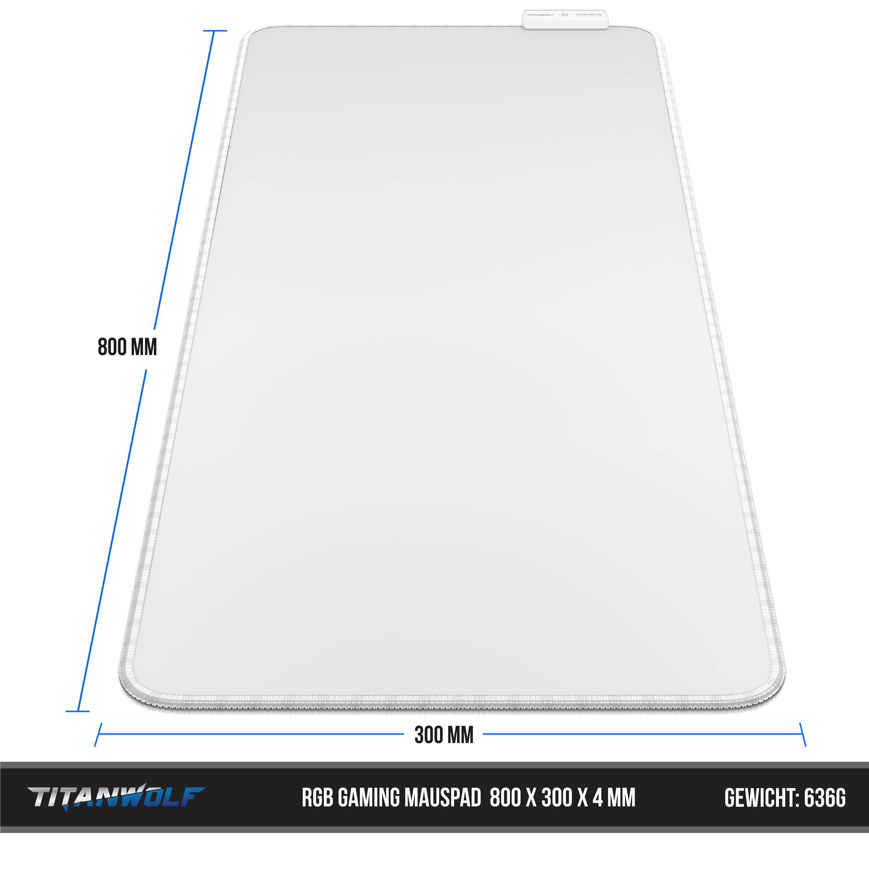 Titanwolf RGB Gaming Mauspad, Mousepad XL 800 x 300mm verbessert Präzision & Geschwindigkeit, weiß