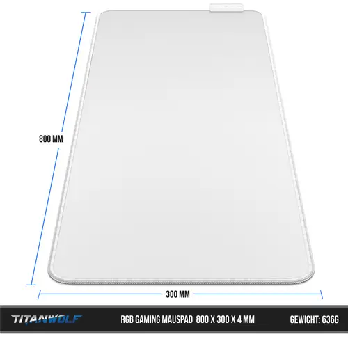Titanwolf RGB Gaming Mauspad, Mousepad XL 800 x 300mm verbessert Präzision & Geschwindigkeit, weiß Titanwolf RGB Gaming Mauspad, Mousepad XL 800 x 300mm verbessert Präzision & Geschwindigkeit, weiß