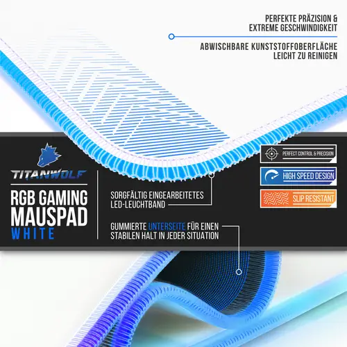 Titanwolf RGB Gaming Mauspad, Mousepad XL 800 x 300mm verbessert Präzision & Geschwindigkeit, weiß Titanwolf RGB Gaming Mauspad, Mousepad XL 800 x 300mm verbessert Präzision & Geschwindigkeit, weiß