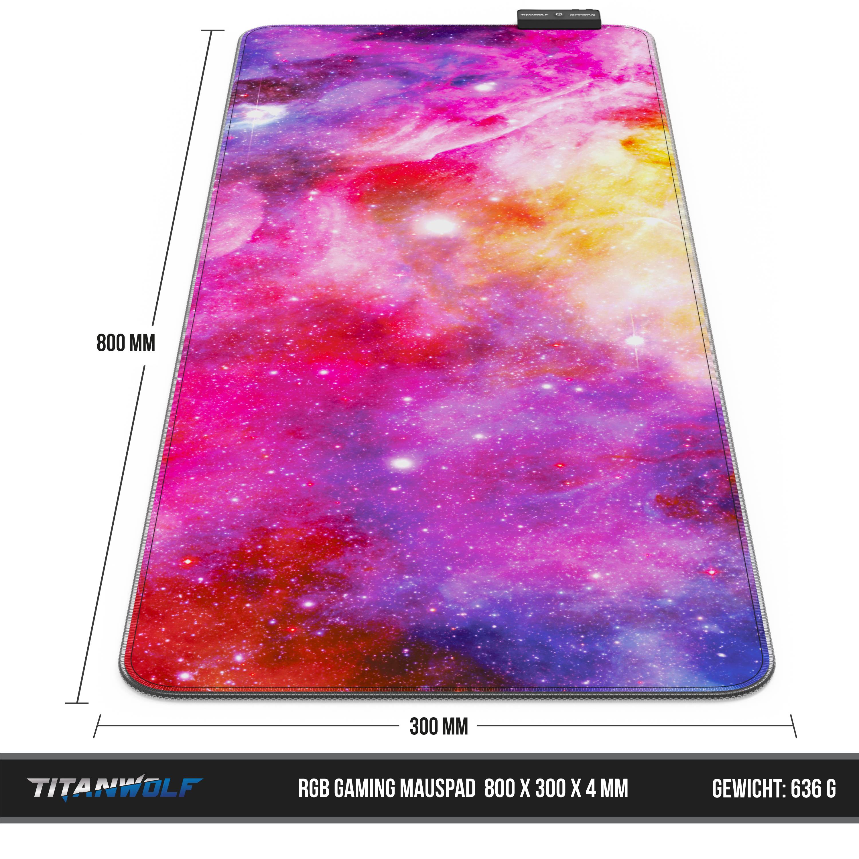 Titanwolf RGB Gaming Mauspad, Mousepad XL 800 x 300mm verbessert Präzision & Geschwindigkeit, Farbige Galaxie