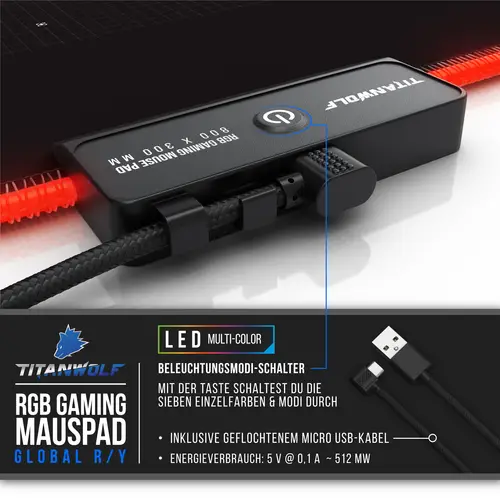 Titanwolf RGB Gaming Mauspad, Mousepad XL 800 x 300mm verbessert Präzision & Geschwindigkeit, Weltkarte rot Titanwolf RGB Gaming Mauspad, Mousepad XL 800 x 300mm verbessert Präzision & Geschwindigkeit, Weltkarte rot