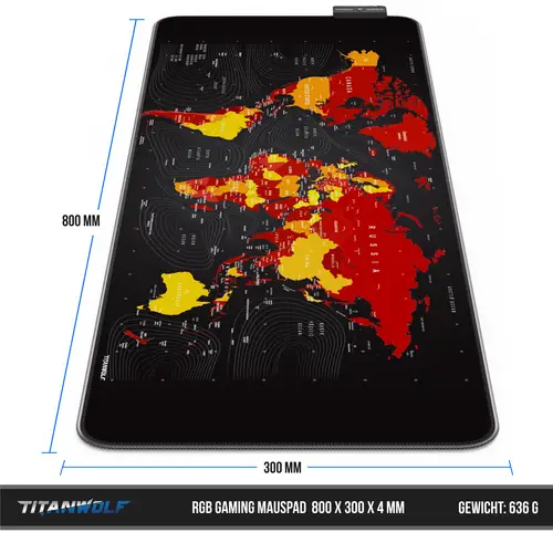 Titanwolf RGB Gaming Mauspad, Mousepad XL 800 x 300mm verbessert Präzision & Geschwindigkeit, Weltkarte rot Titanwolf RGB Gaming Mauspad, Mousepad XL 800 x 300mm verbessert Präzision & Geschwindigkeit, Weltkarte rot