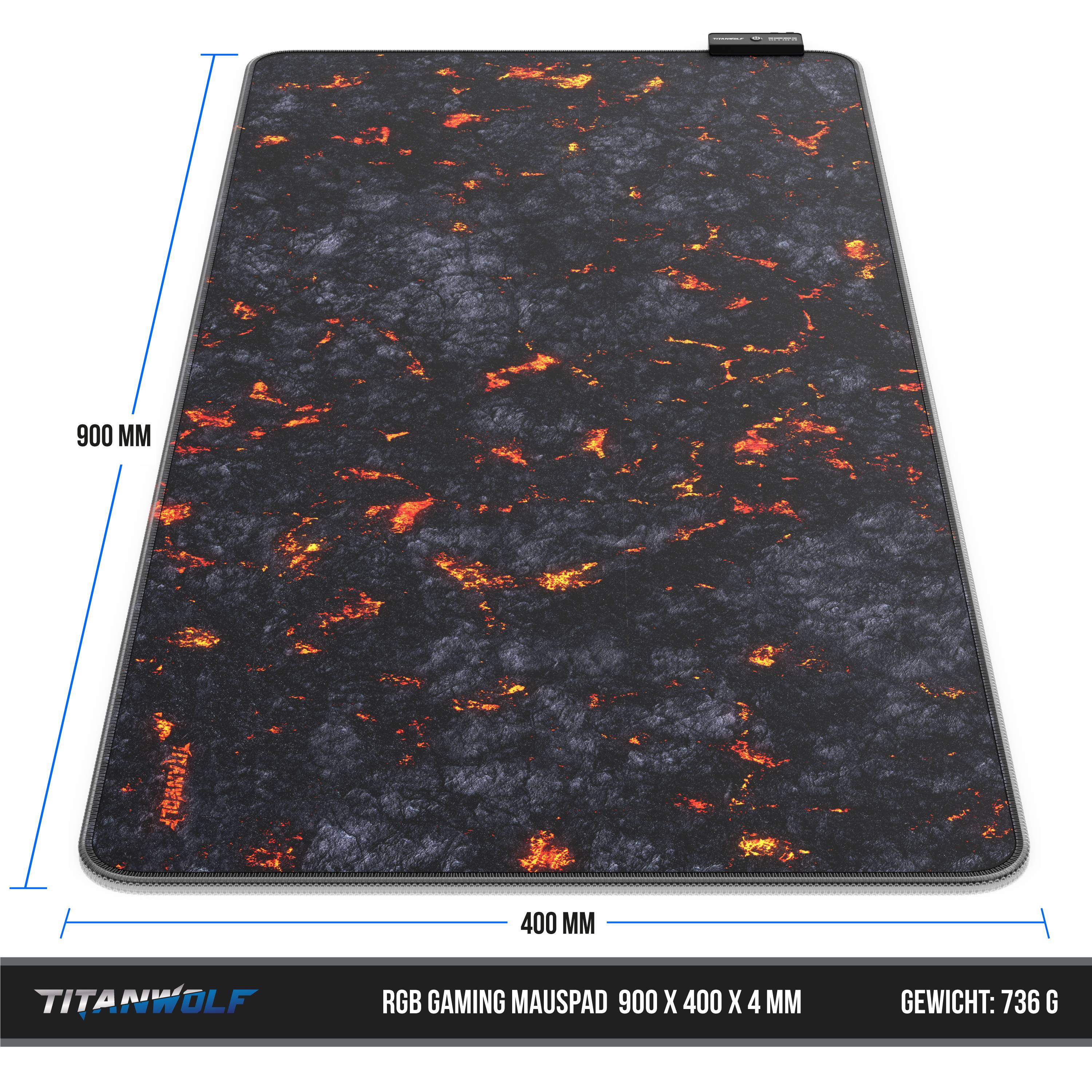 Titanwolf RGB Gaming Mauspad, Mousepad 900 x 400 mm, verbessert Präzision & Geschwindigkeit, Lavamotiv