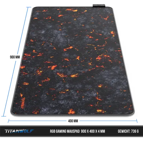 Titanwolf RGB Gaming Mauspad, Mousepad 900 x 400 mm, verbessert Präzision & Geschwindigkeit, Lavamotiv Titanwolf RGB Gaming Mauspad, Mousepad 900 x 400 mm, verbessert Präzision & Geschwindigkeit, Lavamotiv