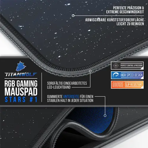Titanwolf RGB Gaming Mauspad, Mousepad 900 x 400 mm, verbessert Präzision & Geschwindigkeit, Stars Design Titanwolf RGB Gaming Mauspad, Mousepad 900 x 400 mm, verbessert Präzision & Geschwindigkeit, Stars Design