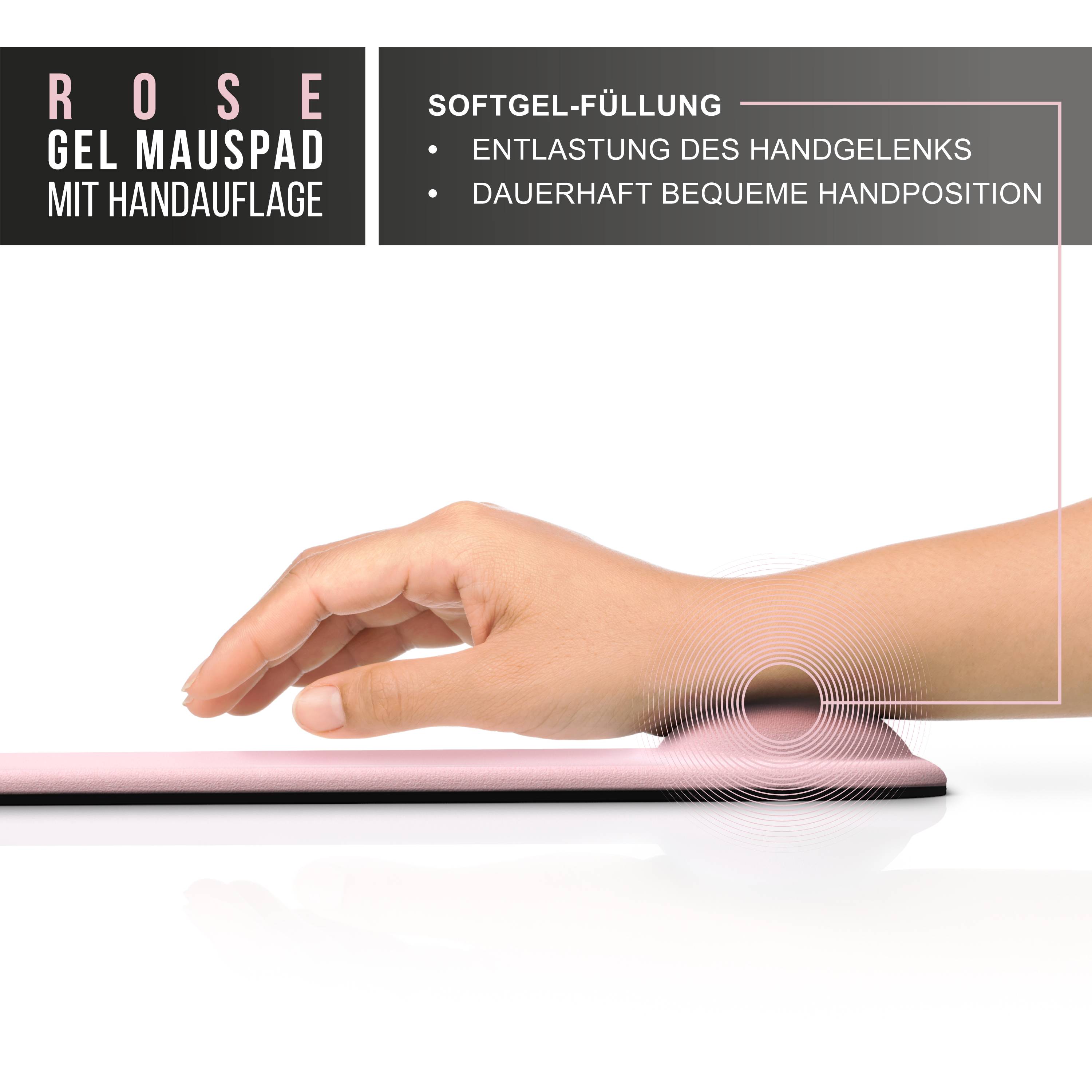 CSL Gaming Mauspad, Office Mousepad mit Gelkissen mit & Handgelenkauflage, 22,5 x 28 cm, rosa