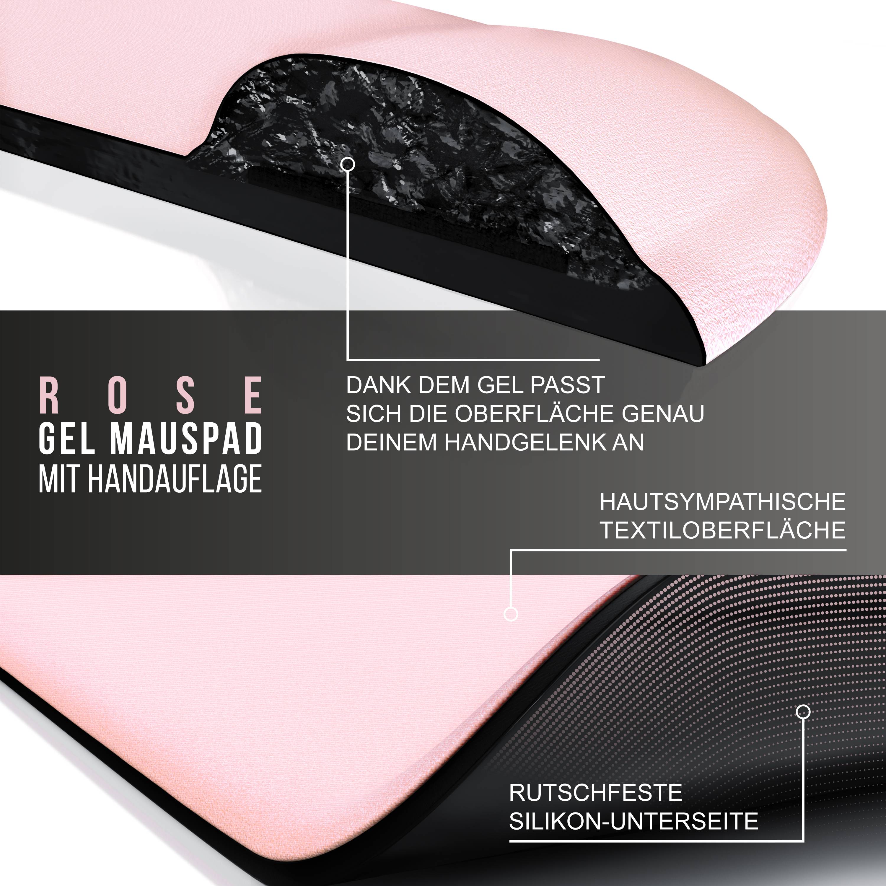 CSL Gaming Mauspad, Office Mousepad mit Gelkissen mit & Handgelenkauflage, 22,5 x 28 cm, rosa