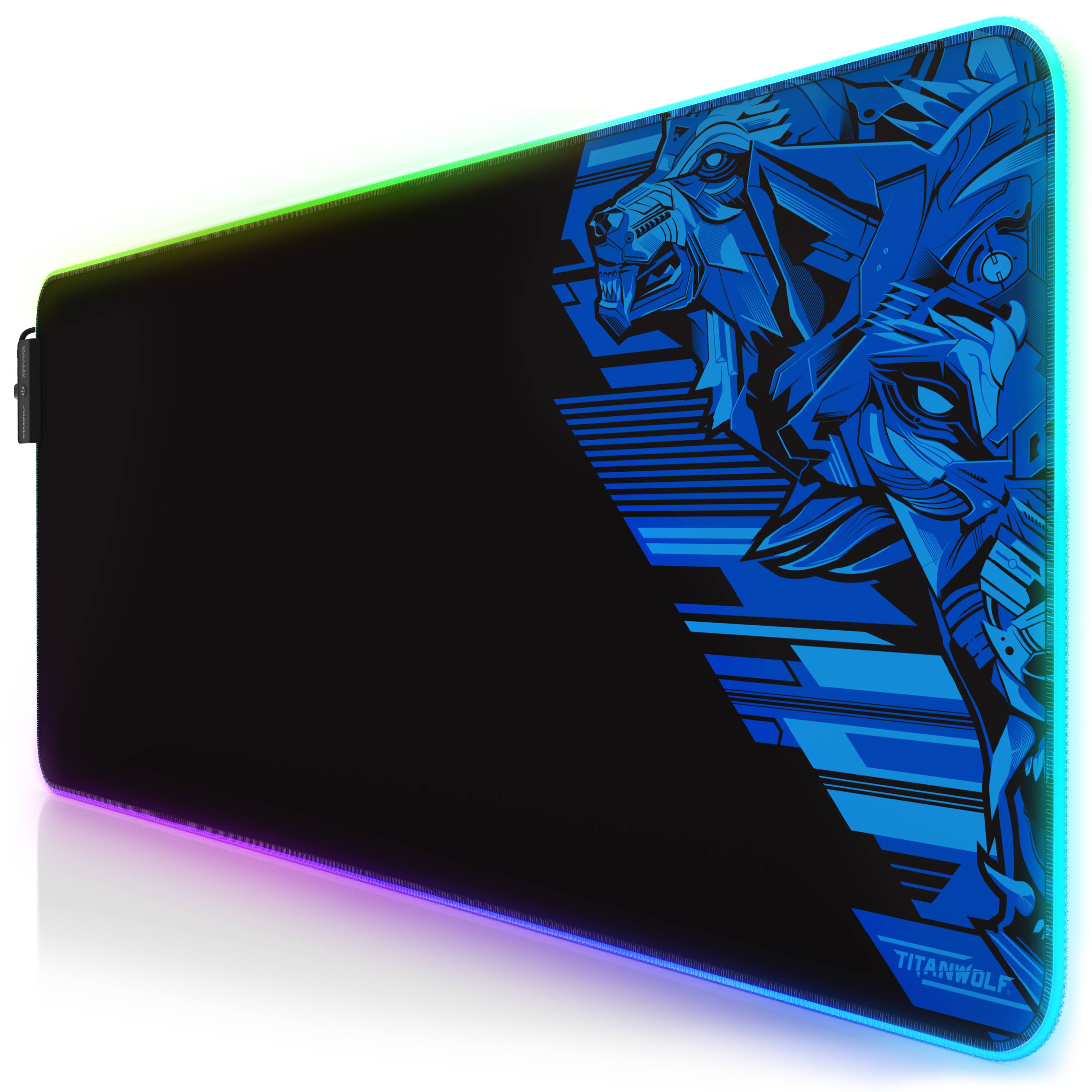 Titanwolf RGB Gaming Mauspad, Mousepad XL 800 x 300mm verbessert Präzision & Geschwindigkeit, Vector Blau