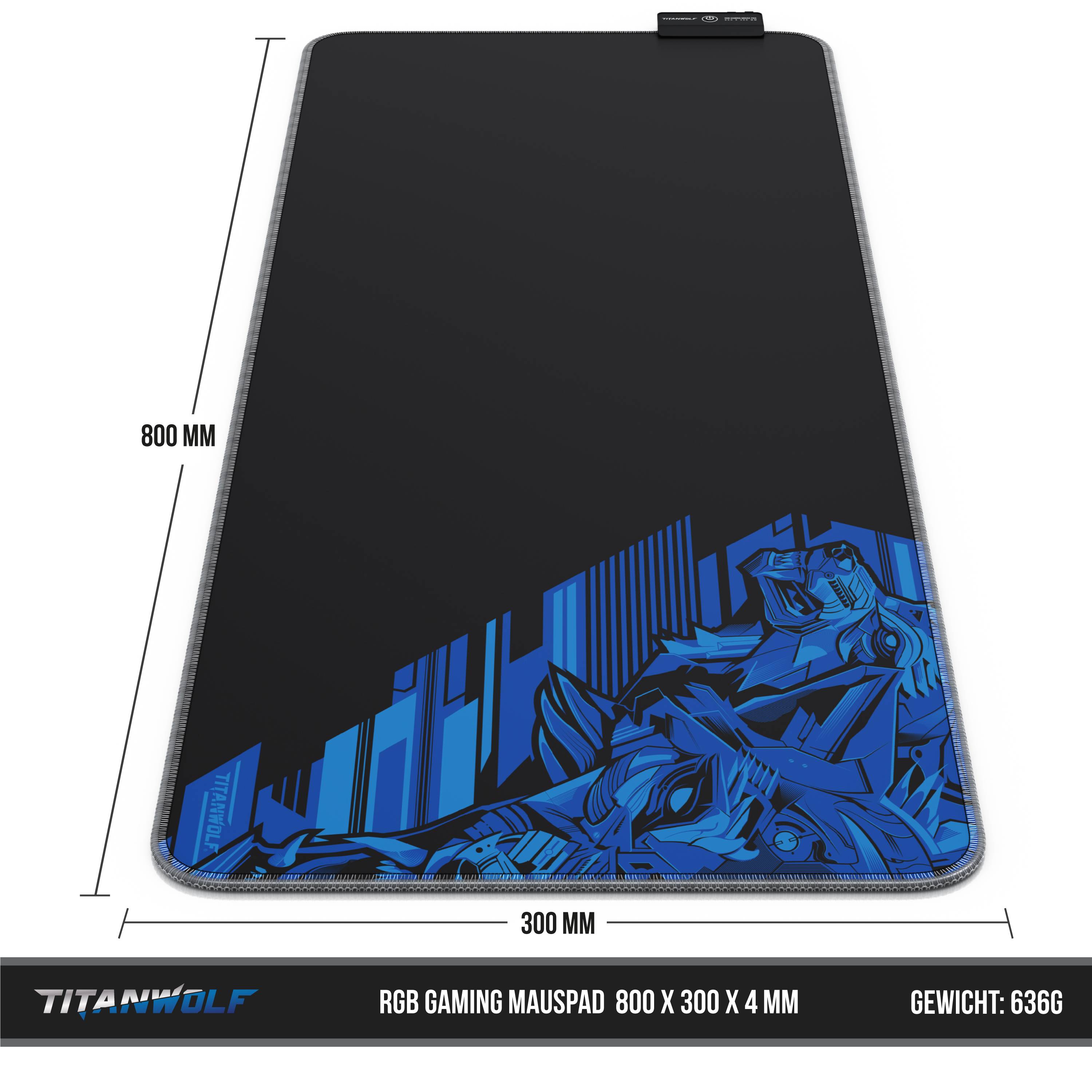 Titanwolf RGB Gaming Mauspad, Mousepad XL 800 x 300mm verbessert Präzision & Geschwindigkeit, Vector Blau