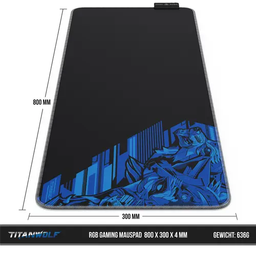 Titanwolf RGB Gaming Mauspad, Mousepad XL 800 x 300mm verbessert Präzision & Geschwindigkeit, Vector Blau Titanwolf RGB Gaming Mauspad, Mousepad XL 800 x 300mm verbessert Präzision & Geschwindigkeit, Vector Blau
