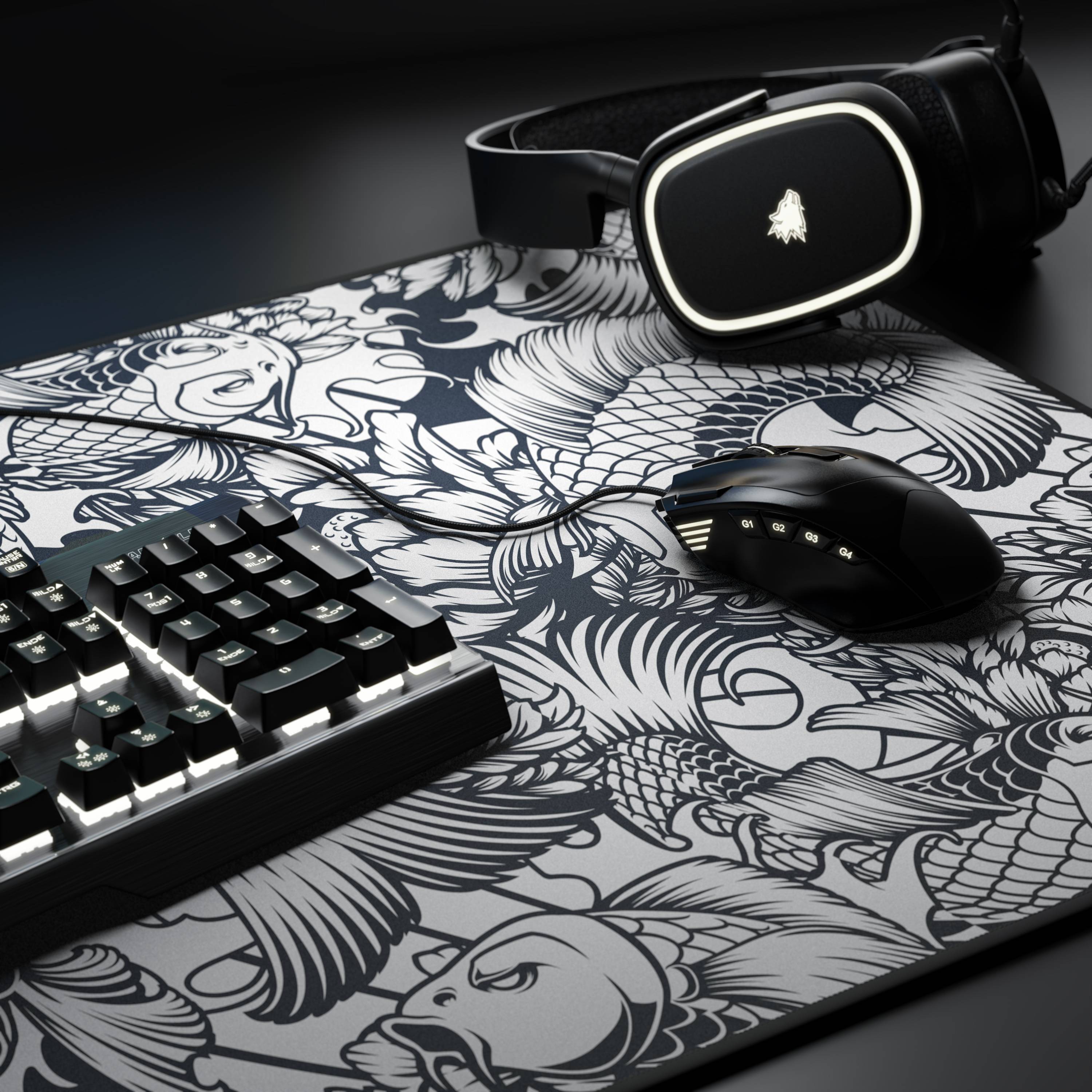 Titanwolf Gaming Mauspad, 900 x 400mm XXL Mousepad, verbessert Präzision & Geschwindigkeit, Koi Tattoo