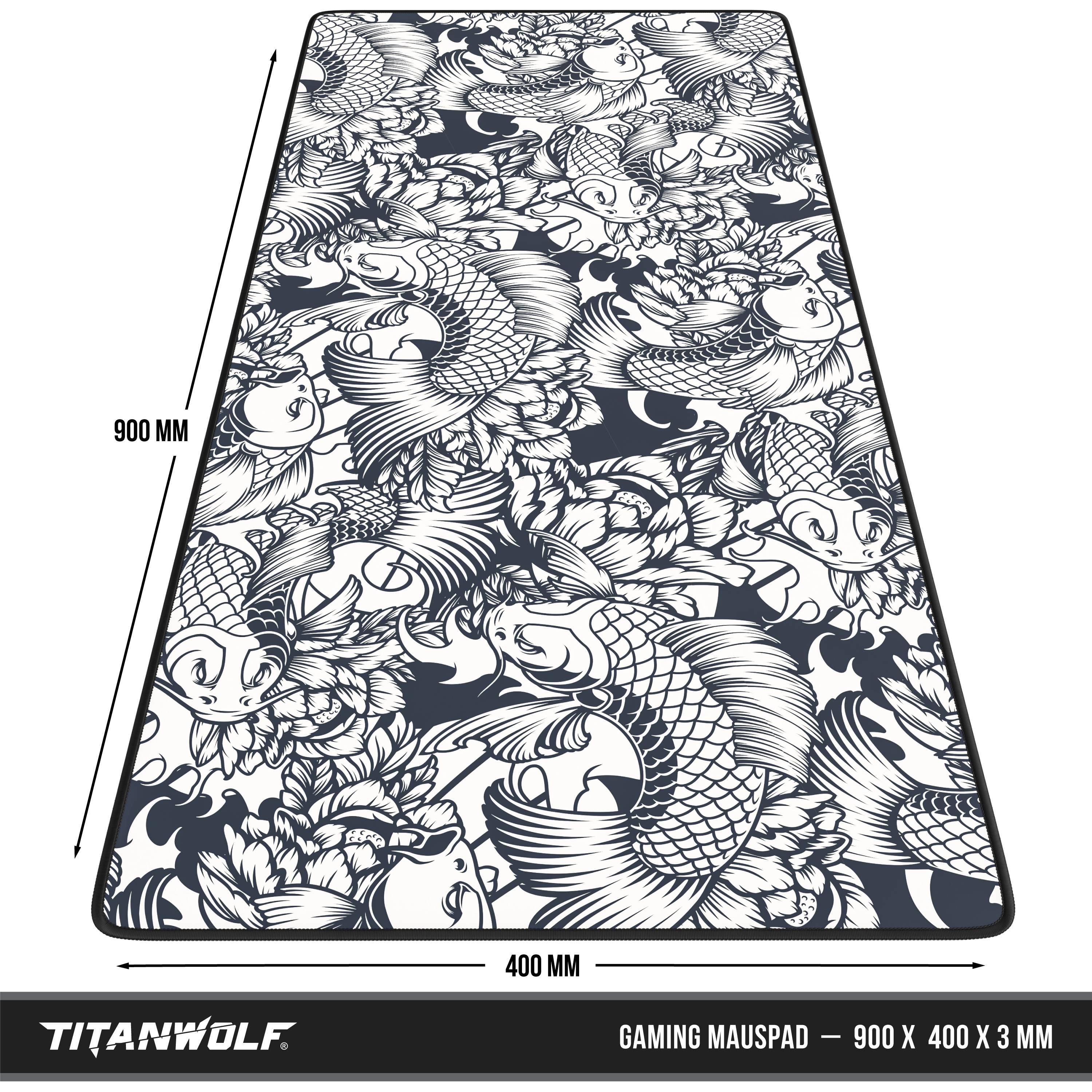 Titanwolf Gaming Mauspad, 900 x 400mm XXL Mousepad, verbessert Präzision & Geschwindigkeit, Koi Tattoo