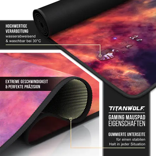 Titanwolf Gaming Mauspad, 900 x 400mm XXL Mousepad, verbessert Präzision & Geschwindigkeit, Lagoon Nebula Titanwolf Gaming Mauspad, 900 x 400mm XXL Mousepad, verbessert Präzision & Geschwindigkeit, Lagoon Nebula
