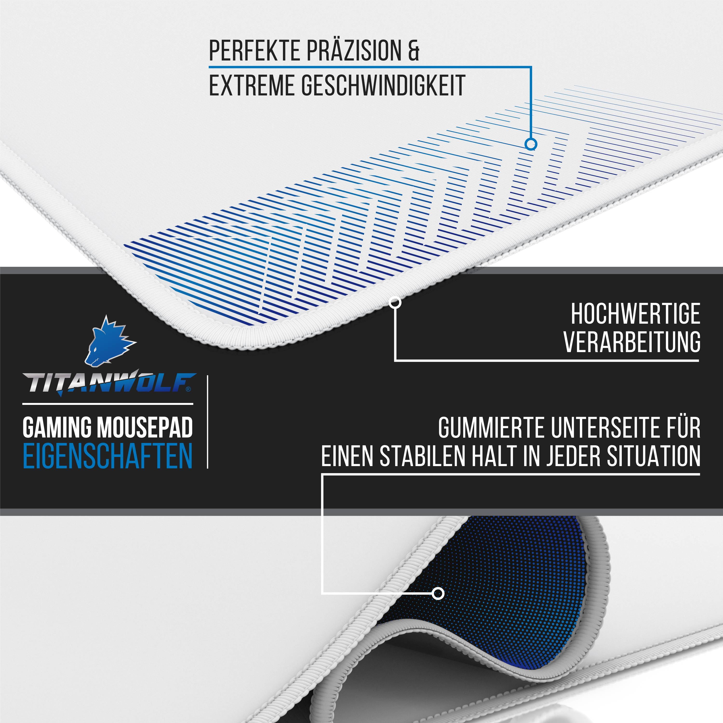 Titanwolf Gaming Mauspad, XXXL Speed Mousepad 1200 x 600 mm, Geschwindigkeit & Präzision, weiß