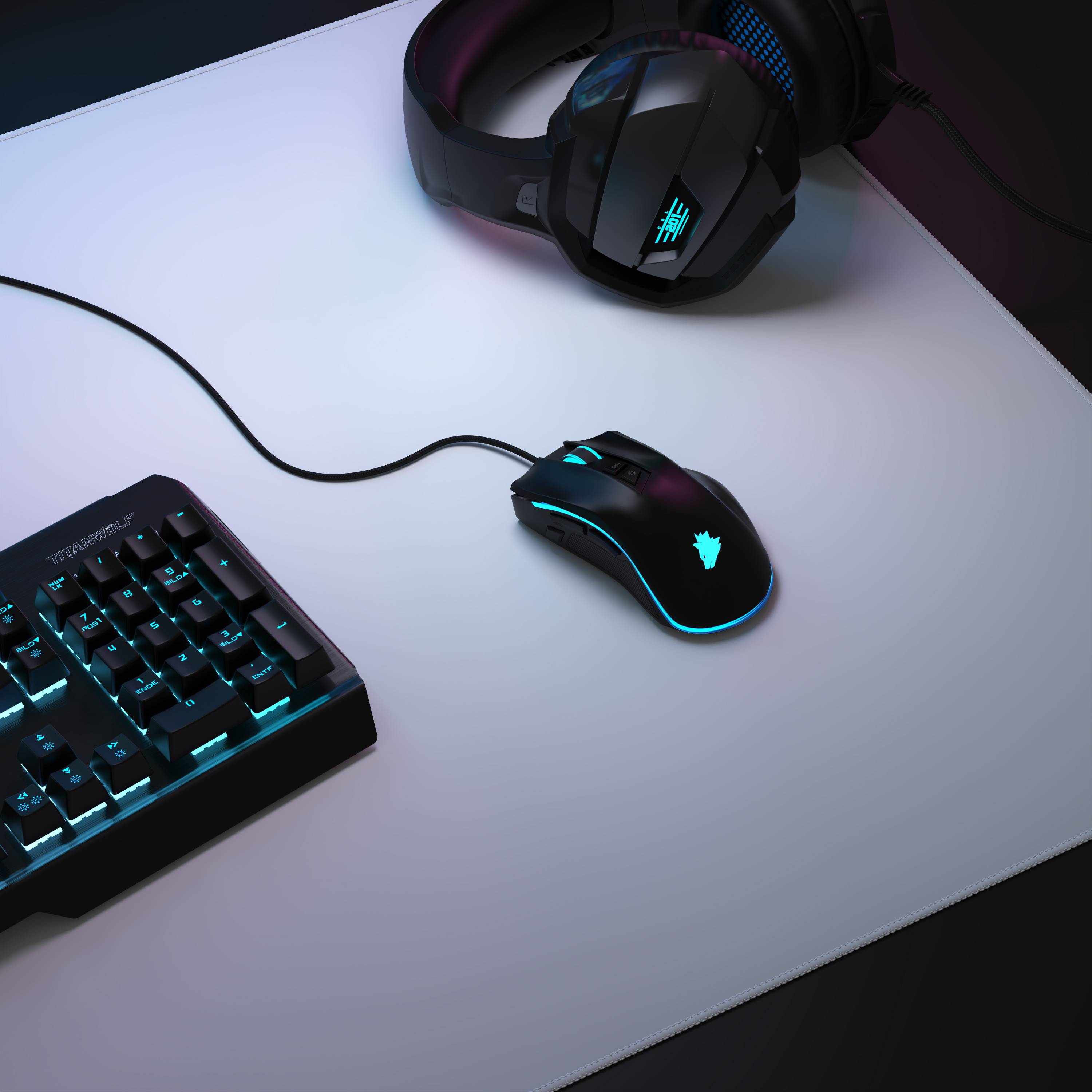 Titanwolf Gaming Mauspad, XXXL Speed Mousepad 1200 x 600 mm, Geschwindigkeit & Präzision, weiß