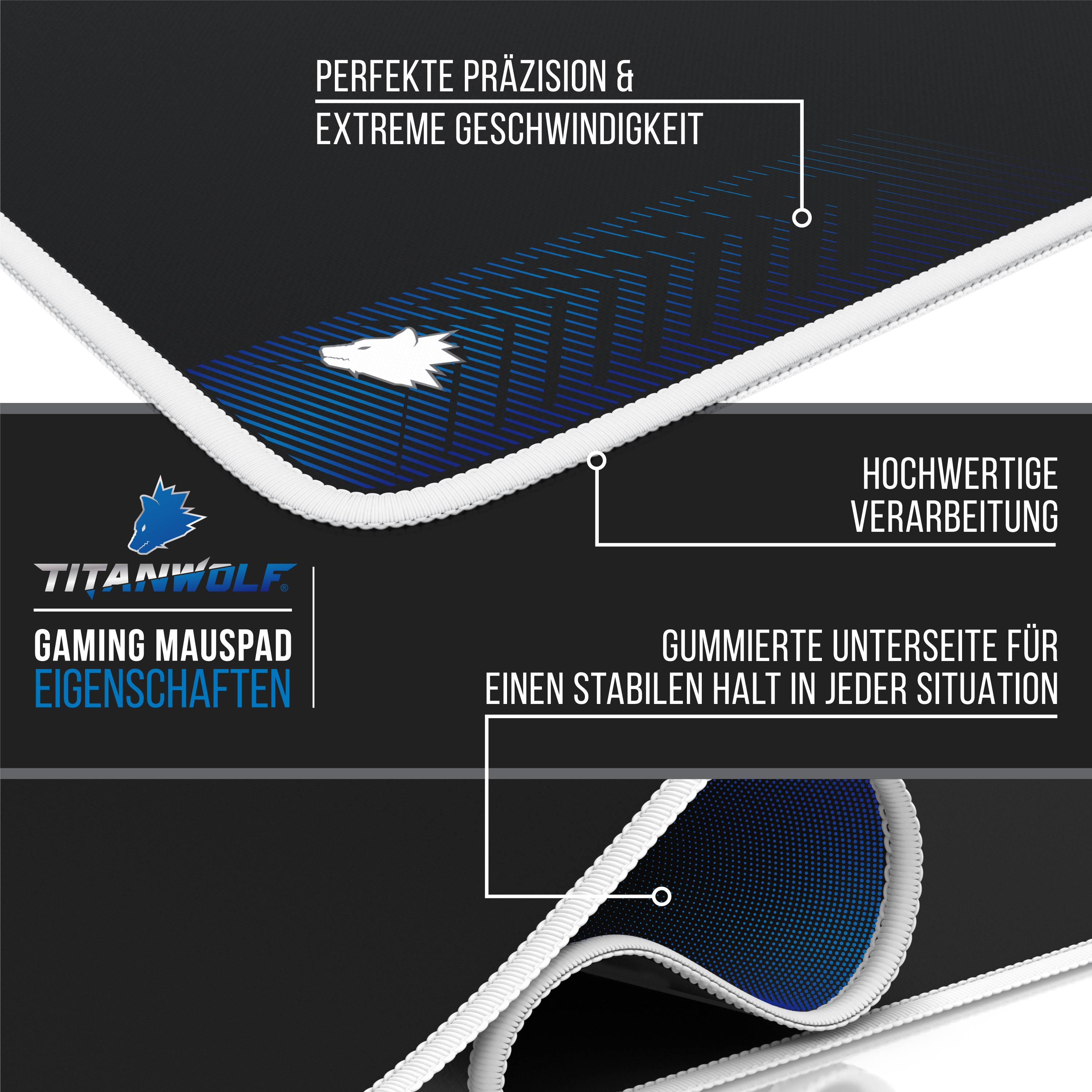 Titanwolf Gaming Mauspad, XXXL Speed Mousepad 1200 x 600 mm, Geschwindigkeit & Präzision, Symbol weiß