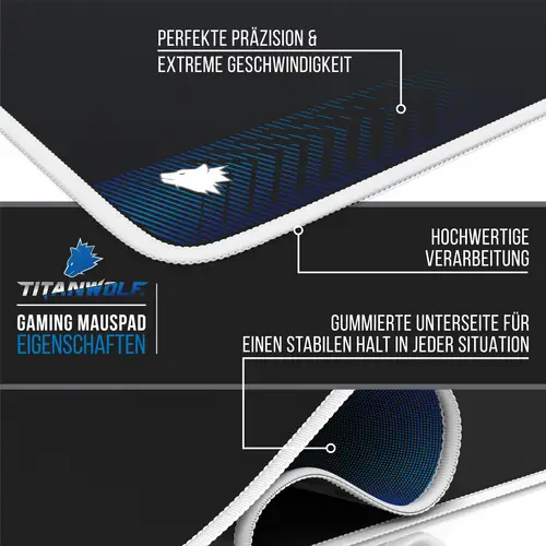 Titanwolf Gaming Mauspad, XXXL Speed Mousepad 1200 x 600 mm, Geschwindigkeit & Präzision, Symbol weiß Titanwolf Gaming Mauspad, XXXL Speed Mousepad 1200 x 600 mm, Geschwindigkeit & Präzision, Symbol weiß