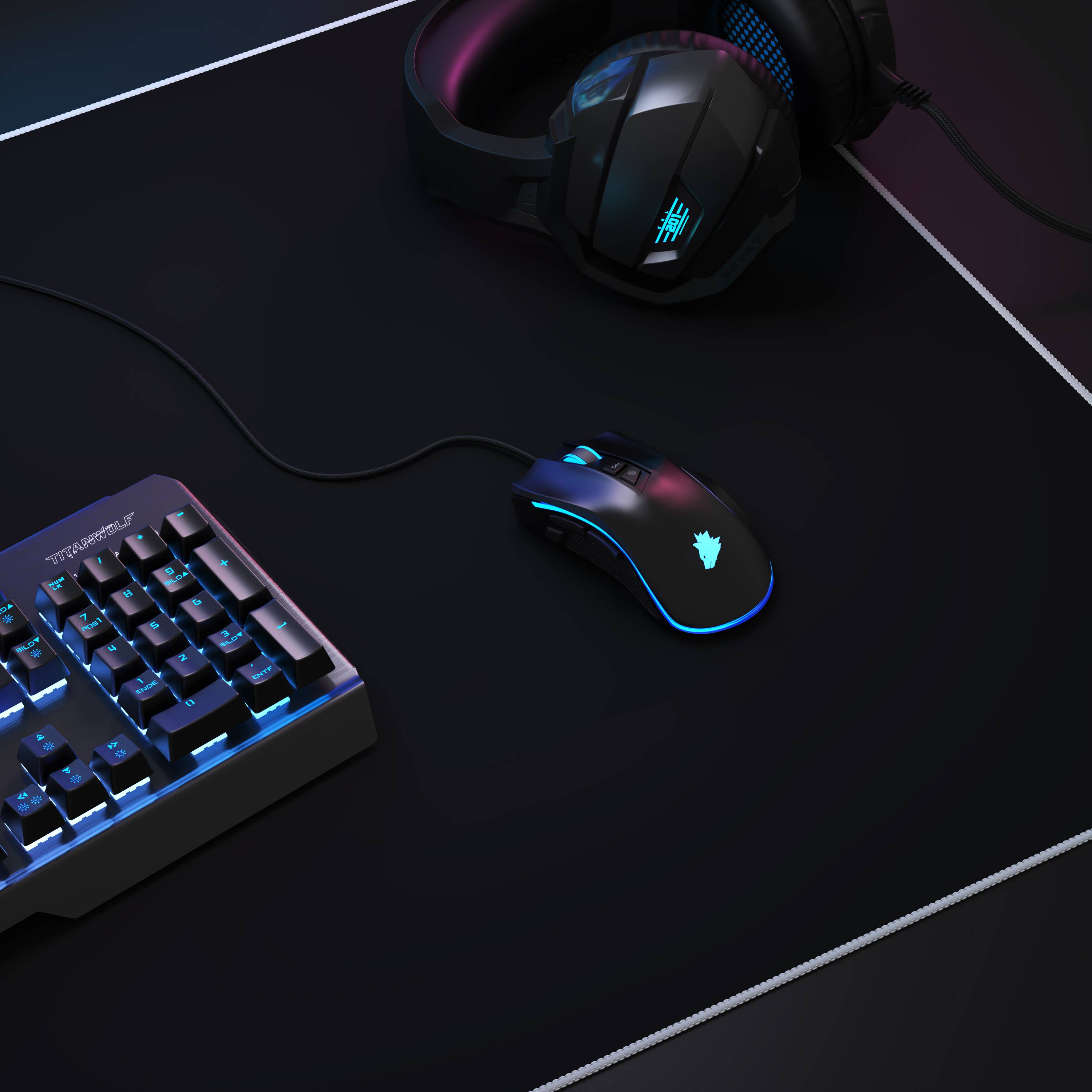 Titanwolf Gaming Mauspad, XXXL Speed Mousepad 1200 x 600 mm, Geschwindigkeit & Präzision, Symbol weiß