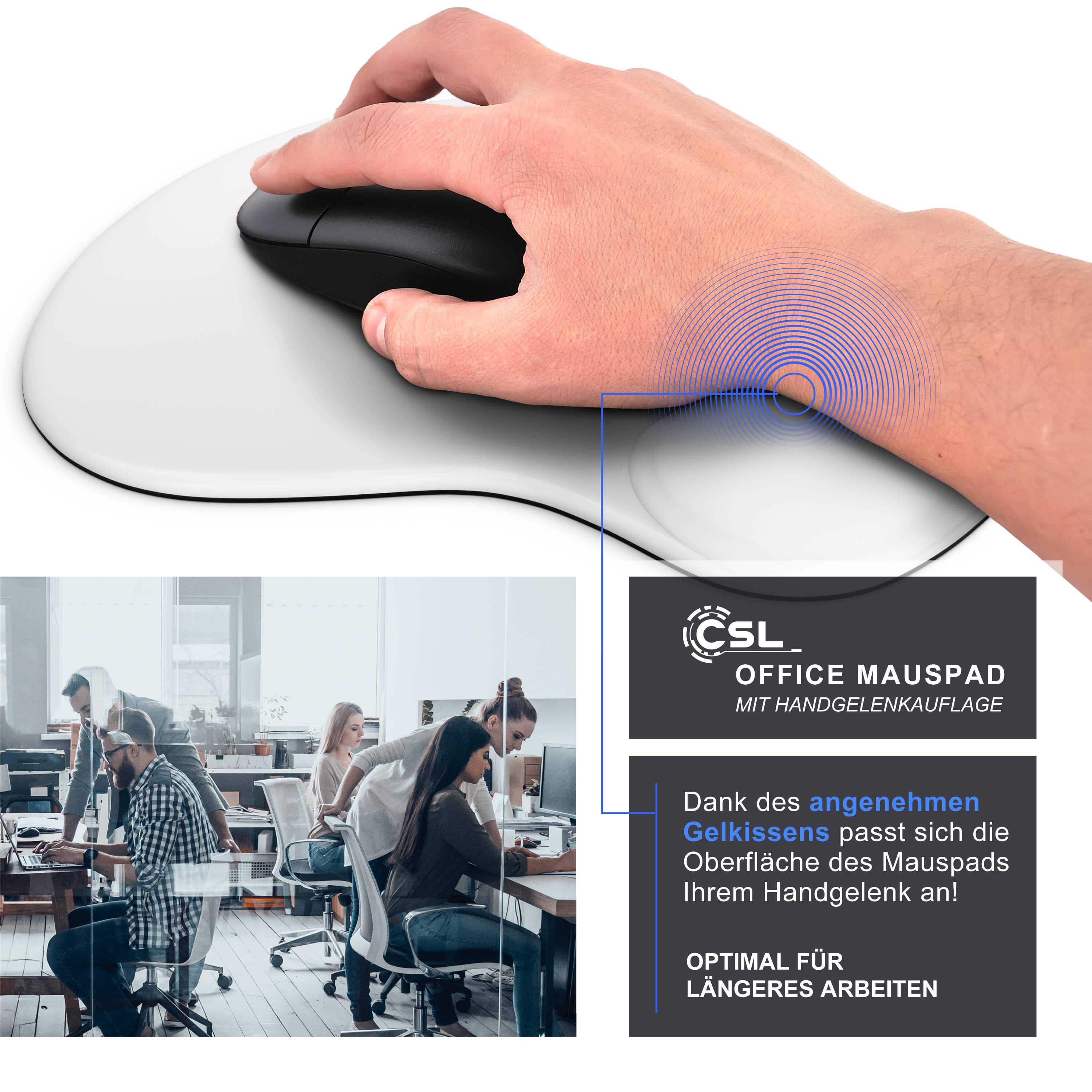 CSL Office Mauspad mit Gelkissen und Handgelenkauflage Komfort Office Mousepad