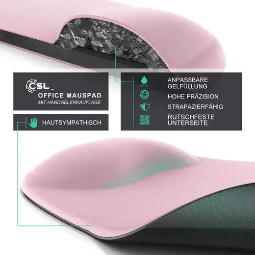 CSL Mauspad mit Gelkissen & Handgelenkauflage, Komfort Office Mousepad, hellrosa CSL Mauspad mit Gelkissen & Handgelenkauflage, Komfort Office Mousepad, hellrosa
