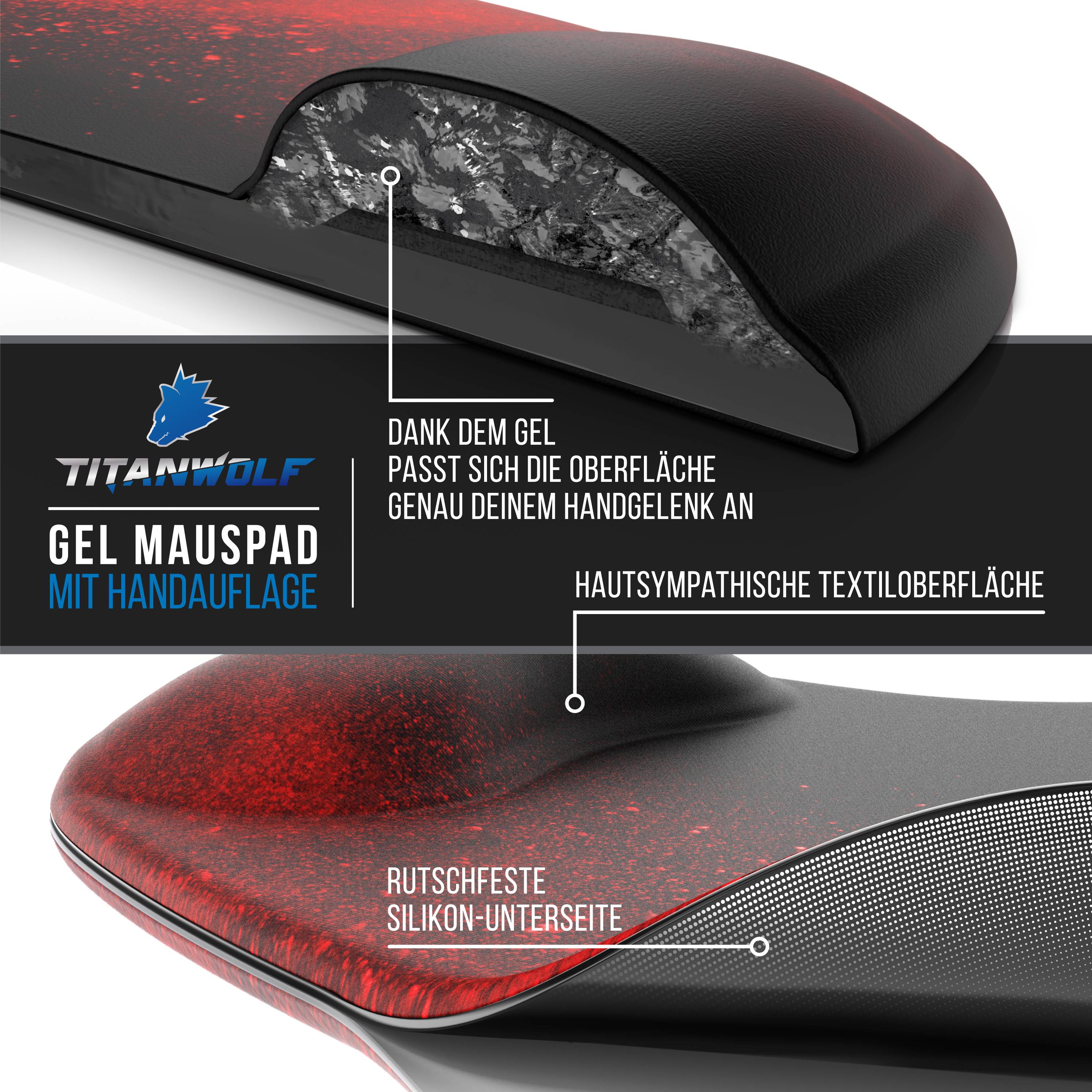 Titanwolf Gaming Mauspad mit ergonomischer Handgelenkauflage, Office Mousepad mit Gelpolster, Blood
