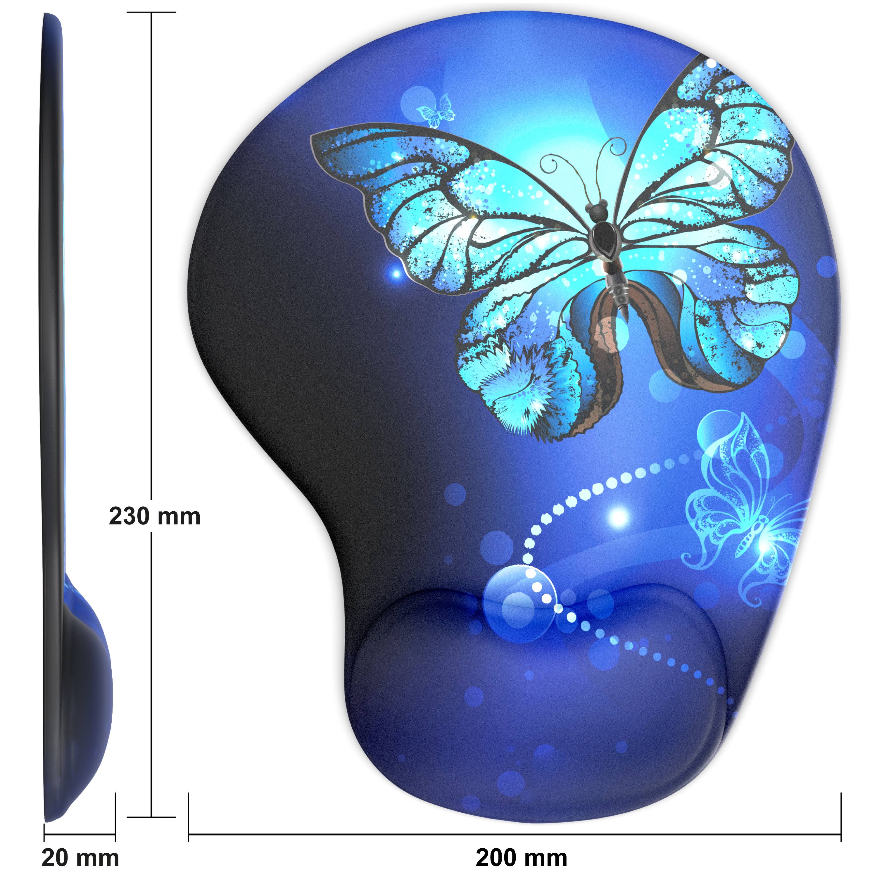 CSL Mauspad mit Gelkissen & Handgelenkauflage, Komfort Office Mousepad, butterfly