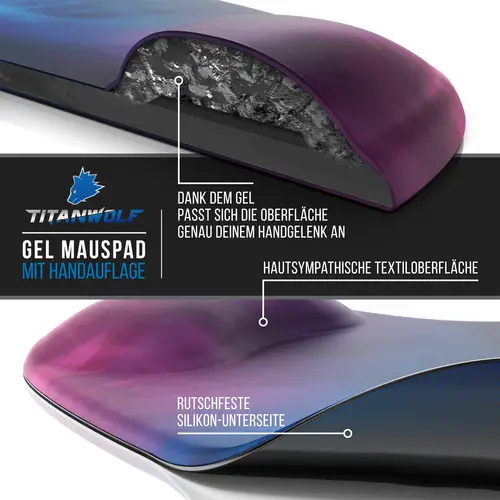 Titanwolf Gaming Mauspad mit ergonomischer Handgelenkauflage, Office Mousepad mit Gelpolster, Farbiger Rauch Titanwolf Gaming Mauspad mit ergonomischer Handgelenkauflage, Office Mousepad mit Gelpolster, Farbiger Rauch