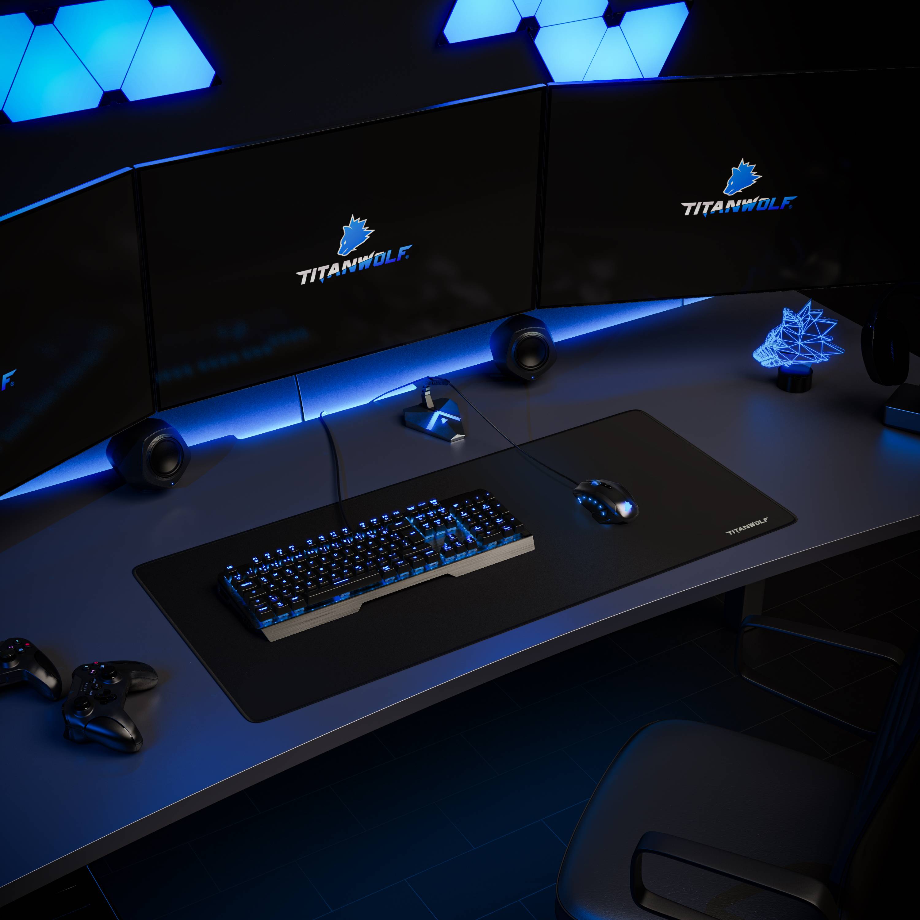 Titanwolf Gaming Mauspad, 900 x 400mm XXL Mousepad, verbessert Präzision & Geschwindigkeit, Titanwolf Schrift