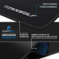 Titanwolf Gaming Mauspad, 900 x 400mm XXL Mousepad, verbessert Präzision & Geschwindigkeit, Titanwolf Schrift Titanwolf Gaming Mauspad, 900 x 400mm XXL Mousepad, verbessert Präzision & Geschwindigkeit, Titanwolf Schrift