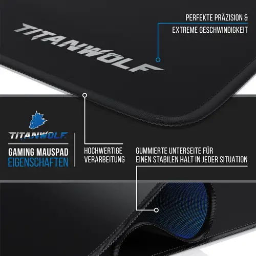 Titanwolf Gaming Mauspad, 900 x 400mm XXL Mousepad, verbessert Präzision & Geschwindigkeit, Titanwolf Schrift Titanwolf Gaming Mauspad, 900 x 400mm XXL Mousepad, verbessert Präzision & Geschwindigkeit, Titanwolf Schrift