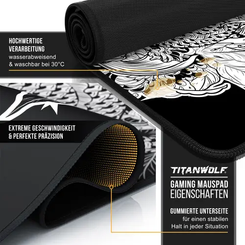Titanwolf XXL Speed Gaming Mauspad Titanwolf Schwarz 900 x 400mm, XXL Mousepad, Tischunterlage Large Size, verbessert Präzision und Geschwindigkeit Titanwolf XXL Speed Gaming Mauspad Titanwolf Schwarz 900 x 400mm, XXL Mousepad, Tischunterlage Large Size, verbessert Präzision und Geschwindigkeit