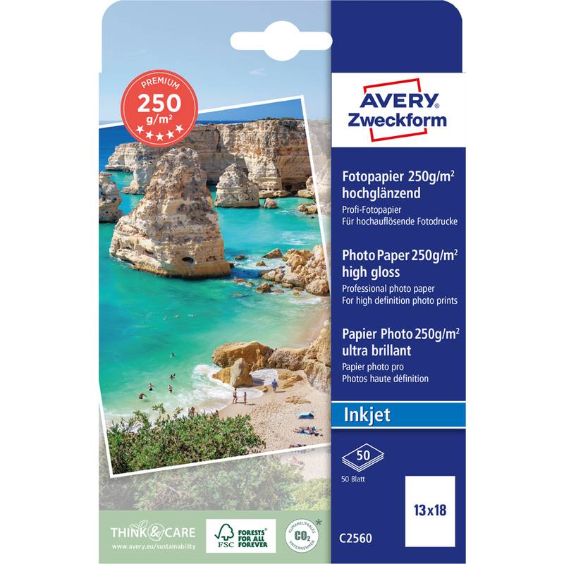 AVERY Zweckform Inkjet Fotopapier PREMIUM, 13 x 18 cm, weiß