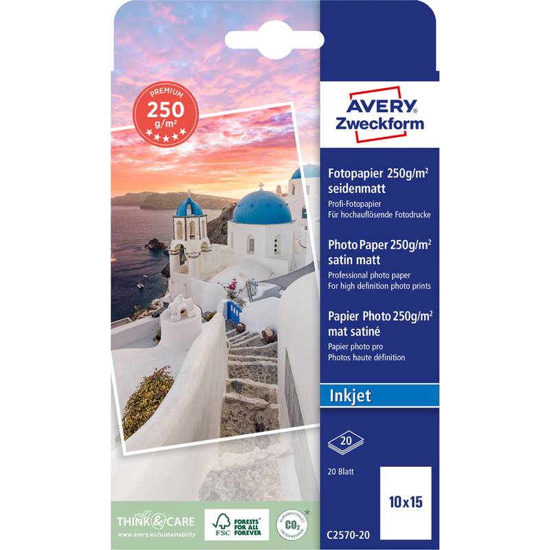 AVERY Zweckform Inkjet Fotopapier PREMIUM, 10 x 15 cm, weiß