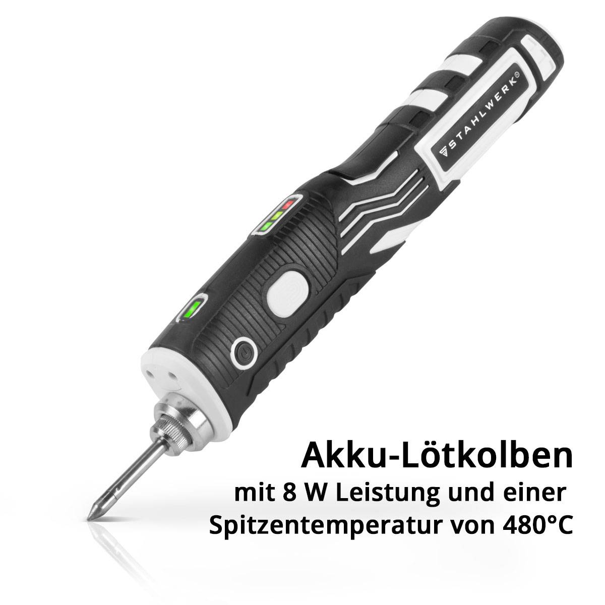 STAHLWERK Akku-Lötkolben BLK-8 ST mit 8 Watt Leistung, 480°C Spitzentemperatur