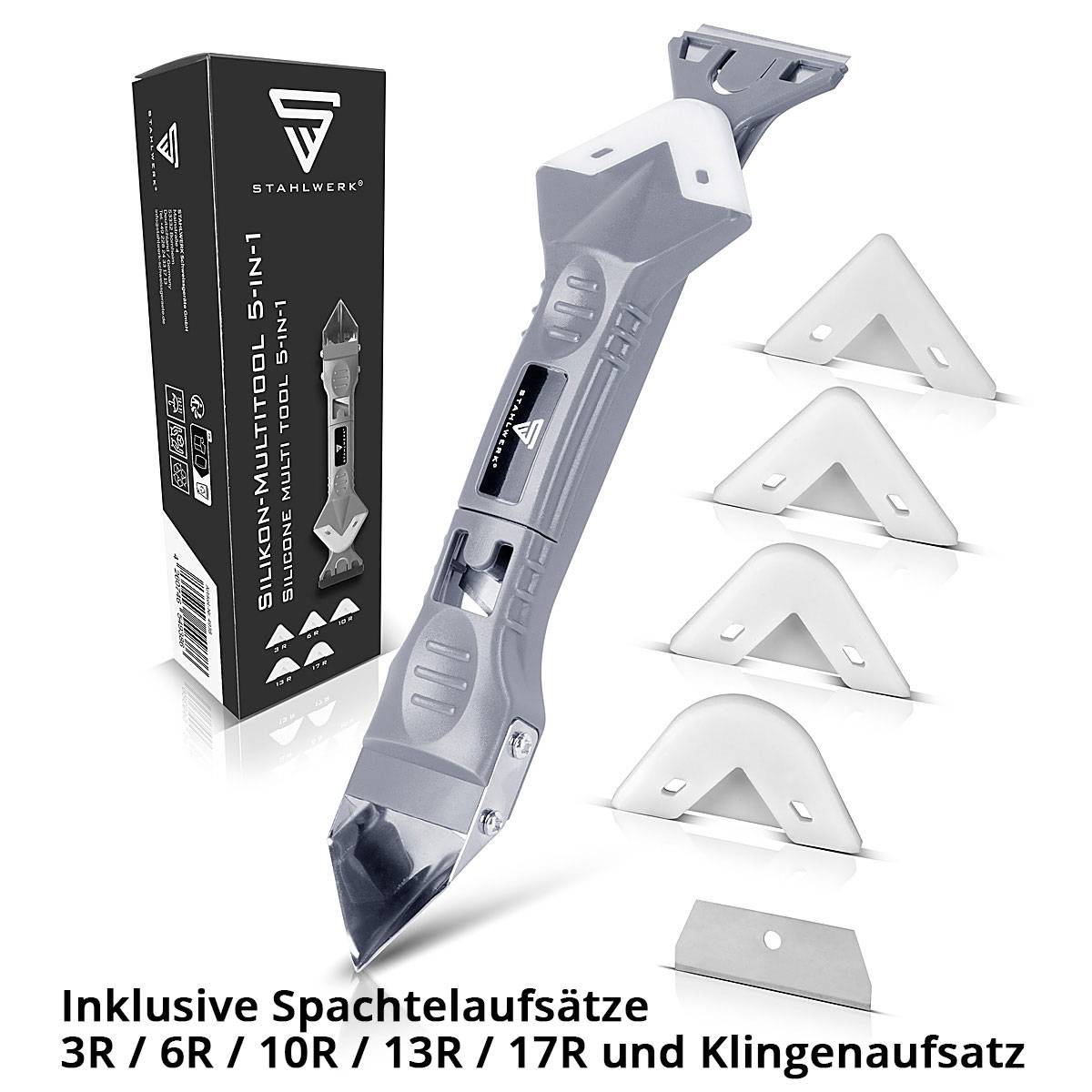 STAHLWERK Silikon-Fugenwerkzeug 5-in-1 Silikon-Spachtel | Silikon-Schaber