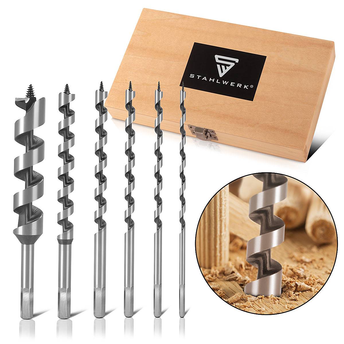 STAHLWERK Holz-Schlangenbohrer 6er Set 6 / 8 / 10 / 12 / 16 / 25 mm Spiralbohrer