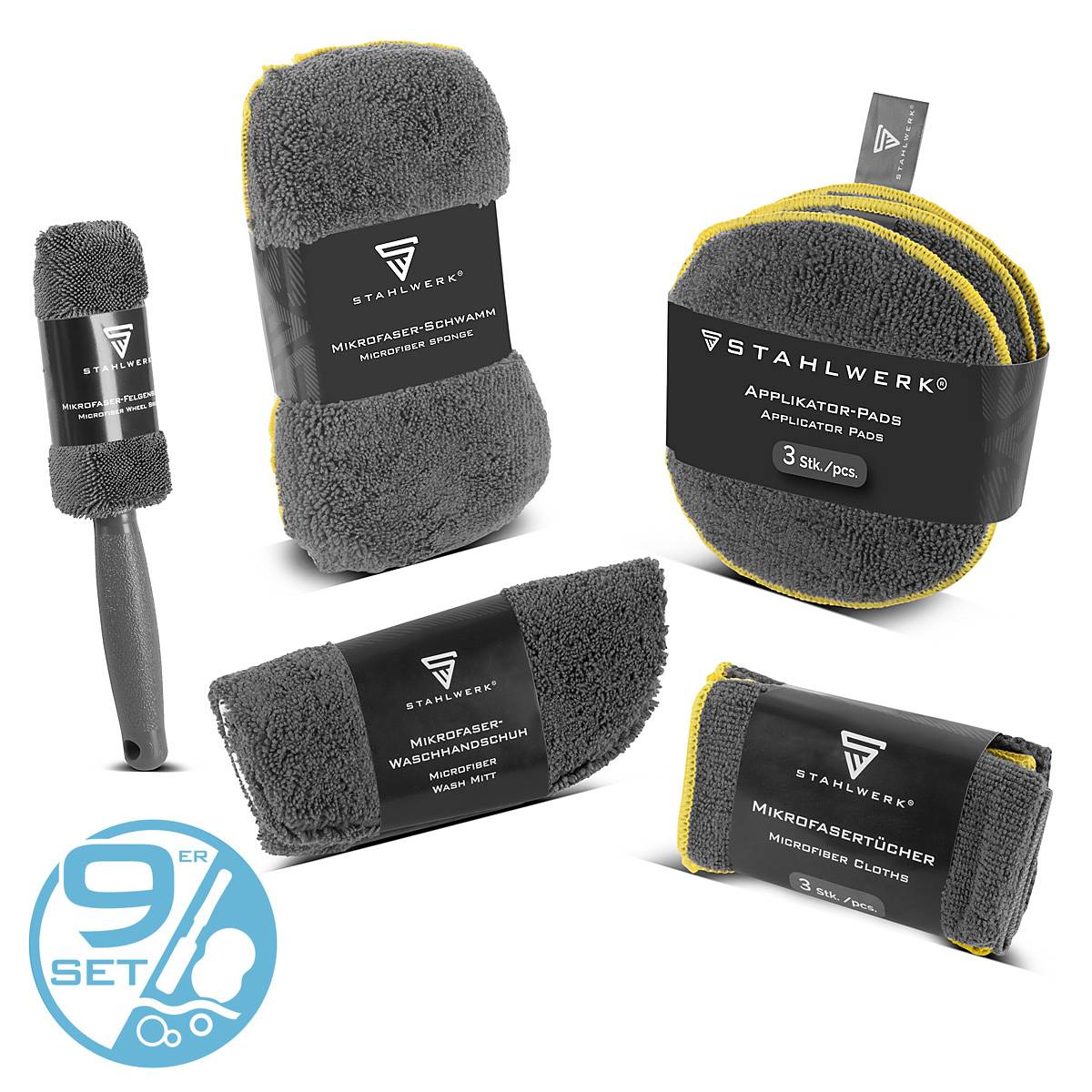 STAHLWERK Autoreinigungs-Set 9-teiliges Autopflege-Set / Aufbereitungs-Set