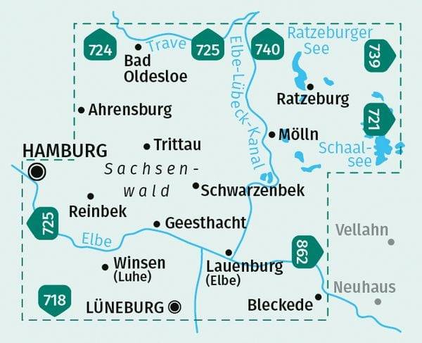 KOMPASS Wanderkarte 722 Herzogtum Lauenburg, Sachsenwald, Elbe 1:50.000