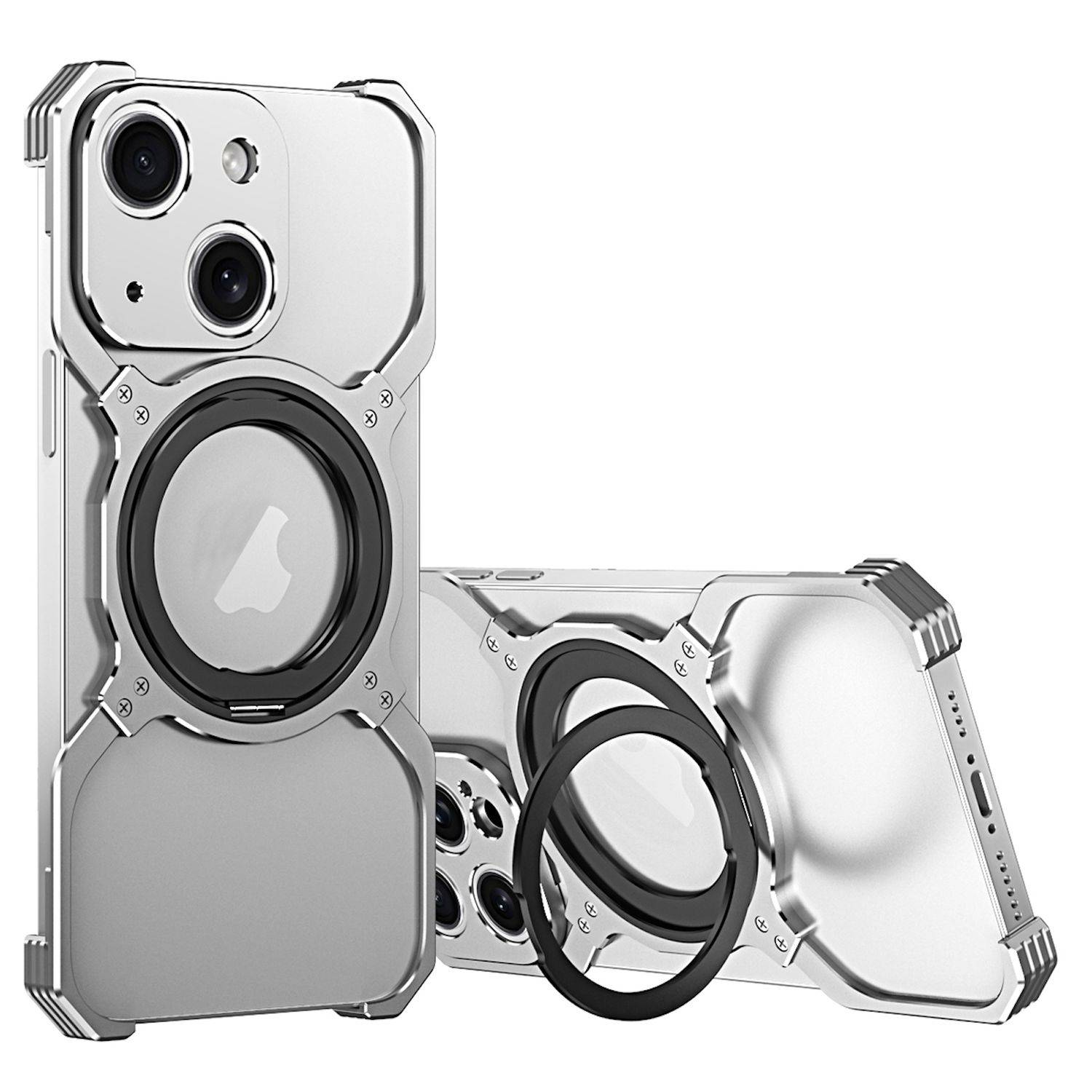 Für Apple iPhone 15 Luxus Rahmen Metal Magsafe Case Hülle Silber
