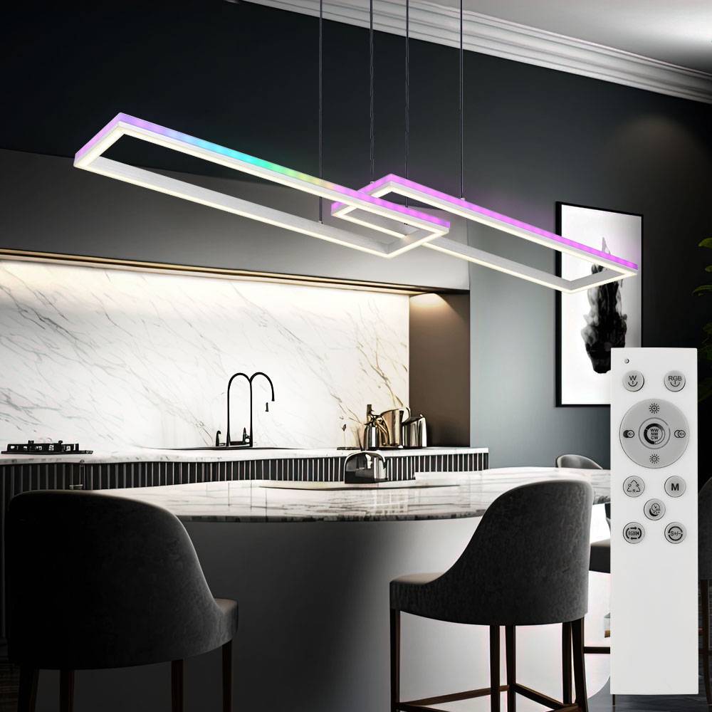 Hängelampe Wohnzimmerlampe Pendelleuchte Deckenlampe Esszimmerleuchte, Metall Kunststoff silber, Fernbedienung dimmbar RGB LED Rainbow Effekt, 1x