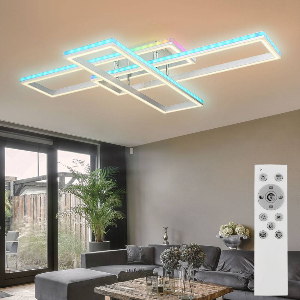 Deckenleuchte Wohnzimmerlampe Deckenlampe Esszimmerleuchte Flurlampe, Metall Kunststoff silber, Fernbedienung dimmbar RGB LED Rainbow Effekt, 1x