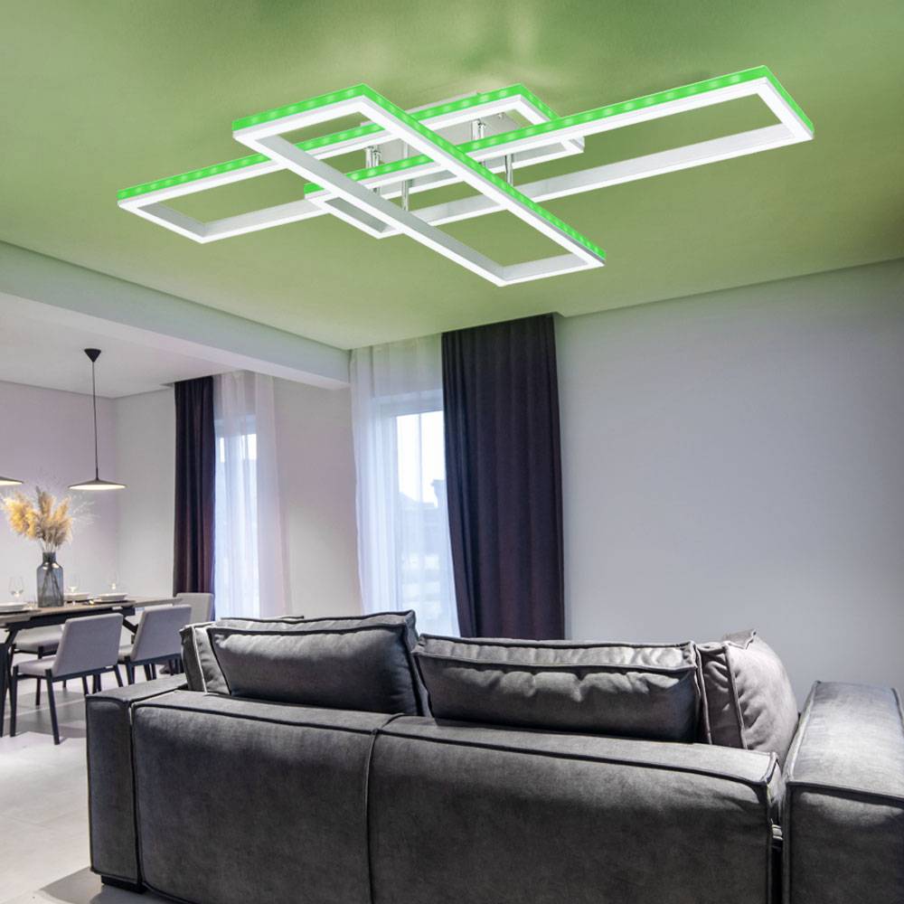 Deckenleuchte Wohnzimmerlampe Deckenlampe Esszimmerleuchte Flurlampe, Metall Kunststoff silber, Fernbedienung dimmbar RGB LED Rainbow Effekt, 1x