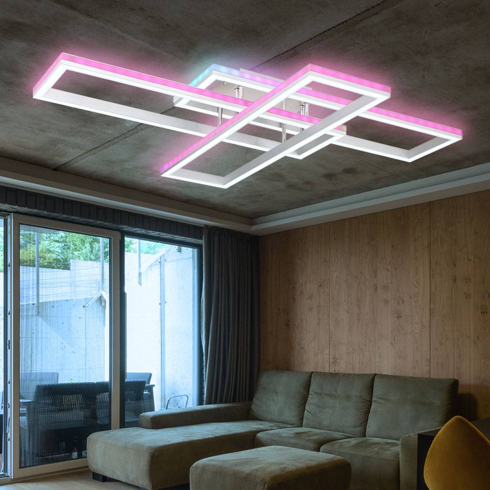 Deckenleuchte Wohnzimmerlampe Deckenlampe Esszimmerleuchte Flurlampe, Metall Kunststoff silber, Fernbedienung dimmbar RGB LED Rainbow Effekt, 1x